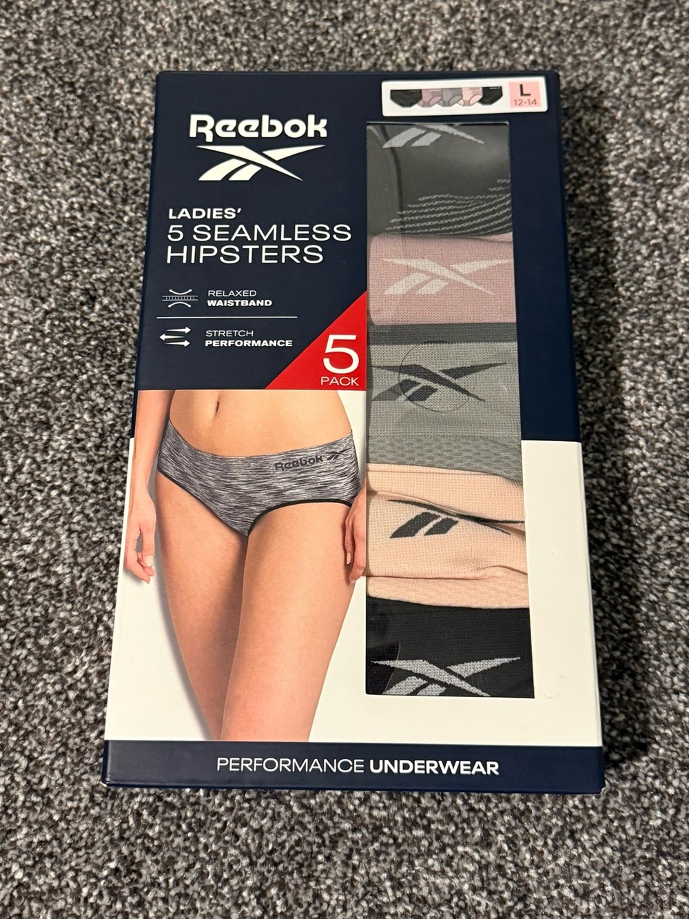 Reebok Ladies' 5-Pack Seamless Hipsters - Black, Gray, Pink, Mauve size Large